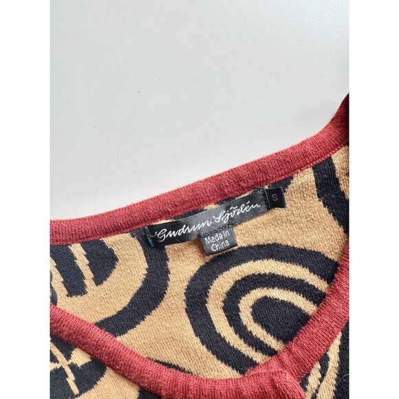 GUDRUN SJODEN Black Abstract Leaf Cotton Intarsia Knit Cardigan Sweater, Size S - Picture 9 of 11